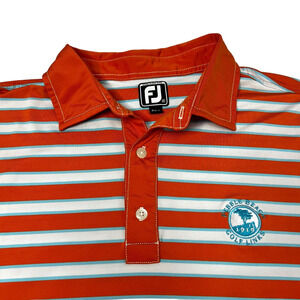 Footjoy Pebble Beach Golf Polo Mens XL Orange White Striped Athletic Fit